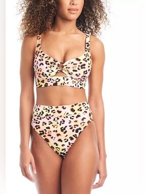 Bar III Women's Banded Ring Bikini Top and High-Rise Bottom, Medium